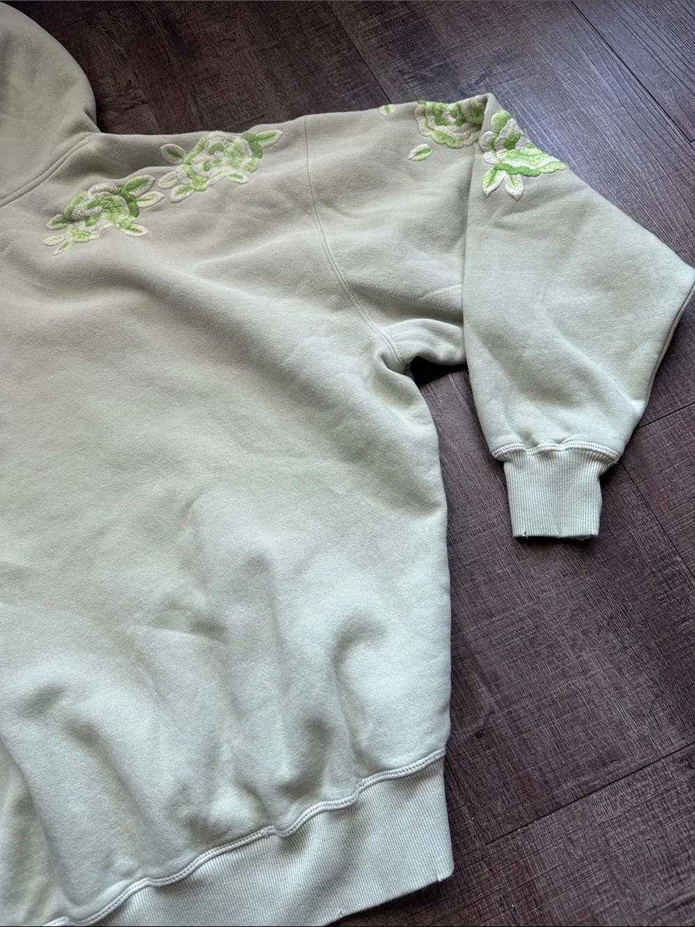 Free People Mint Green Oversized Floral Embroidered Hoodie